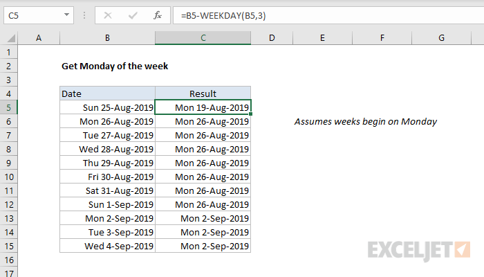 get-monday-of-the-week-excel-formula-exceljet